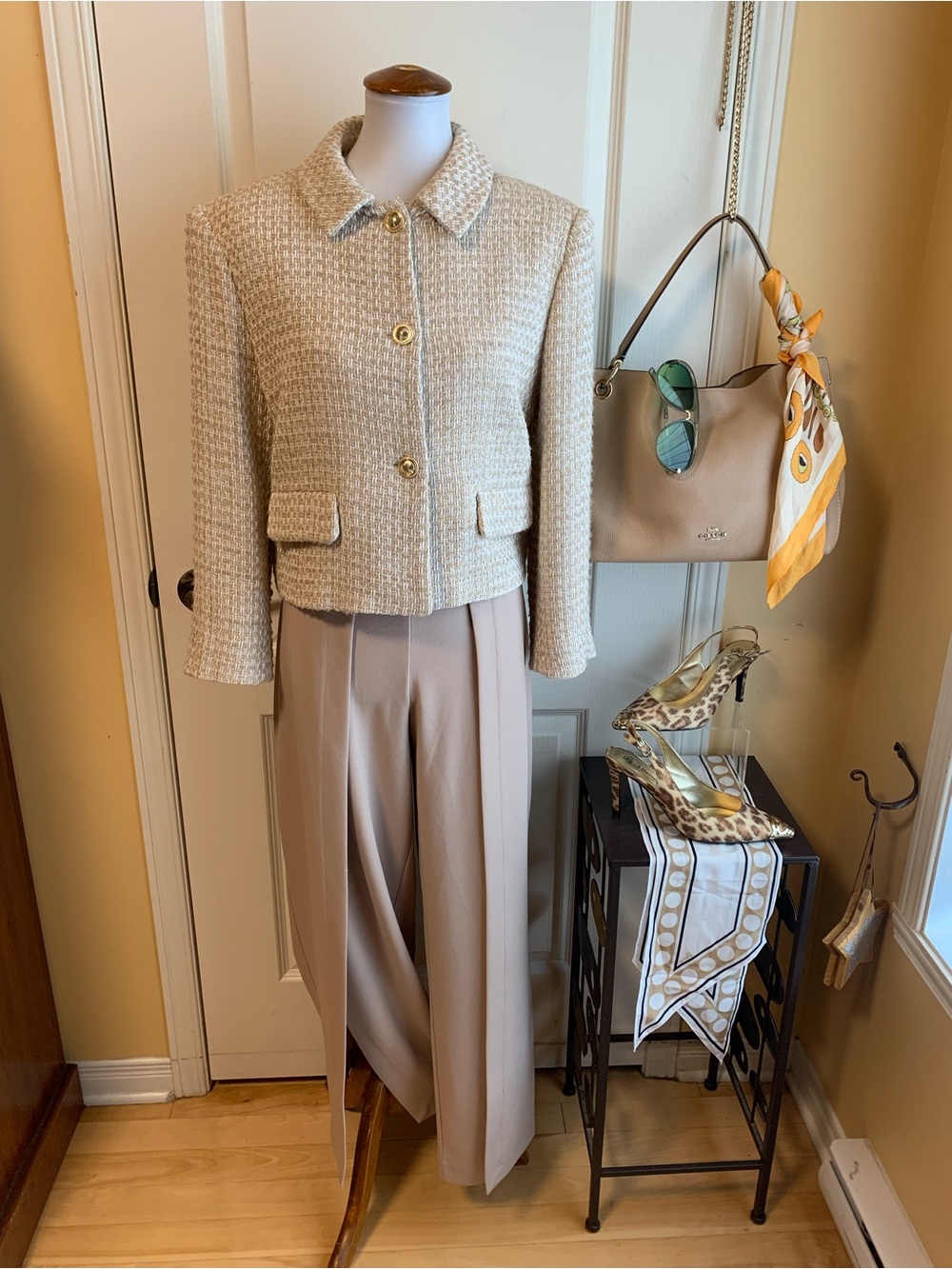 NWT tan pants trouser open front wide leg